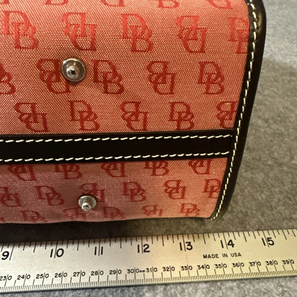 Vtg Dooney & Bourke Red Signature Anniver Double Pocket Leather Trim Coin Sachel